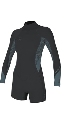 2026 O'Neill Womens Bahia 2/1mm Back Zip Long Sleeve Springsuit Wetsuit 5291 - Tempered Steel / Shaded Island Sky / Shade